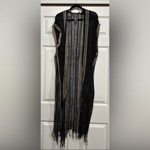 Vince Camuto Black and Taupe Open-Knit Maxi Cover-Up